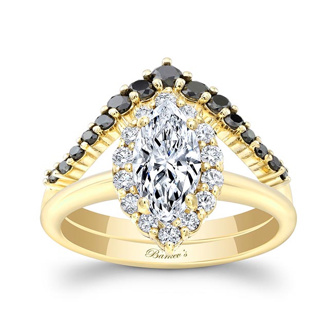 Marquise Cut Diamond Wedding Set With Black Diamonds