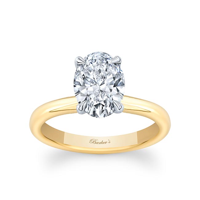 White Yellow Gold Oval Moissanite Solitaire Engagement Ring