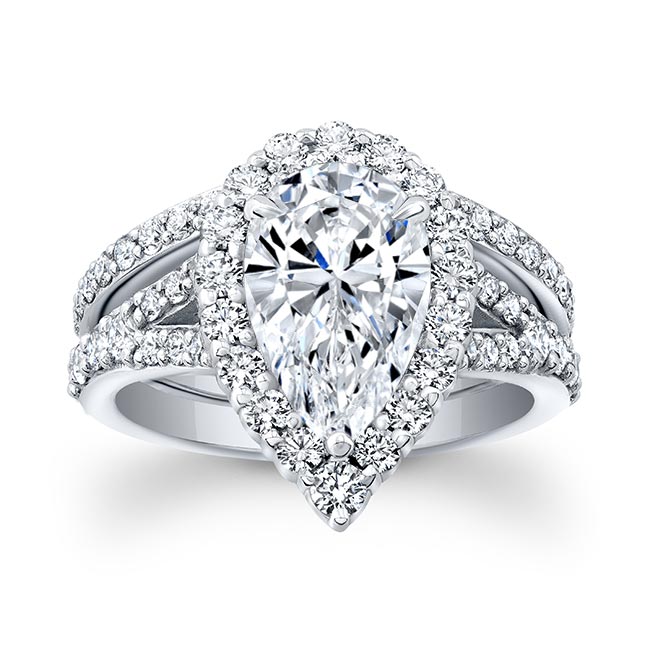 3 Carat Halo Pear Shape Moissanite Ring Set