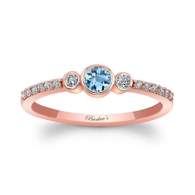 Rose Gold Mia Aquamarine Three Stone Diamond Promise Ring