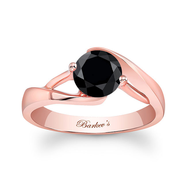 Rose Gold Split Band Solitaire Black Diamond Engagement Ring