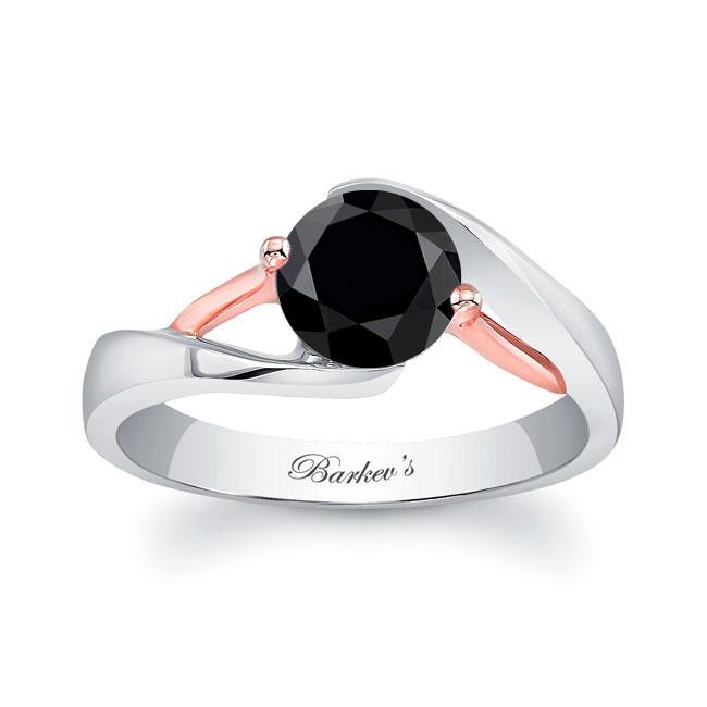 White Rose Gold Split Band Solitaire Black Diamond Engagement Ring