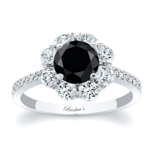 Flower Halo Black And White Diamond Engagement Ring