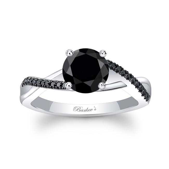 White Gold Simple Black Diamond Ring