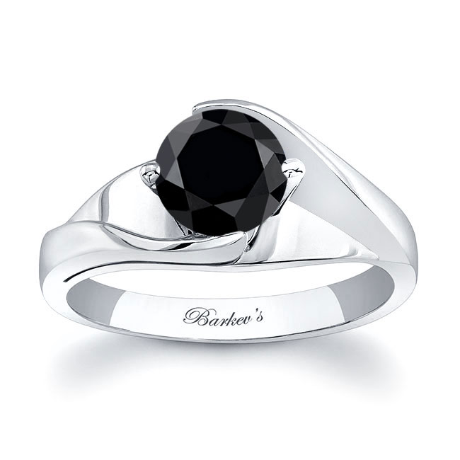 Half Channel Black And White Diamond Solitaire Engagement Ring