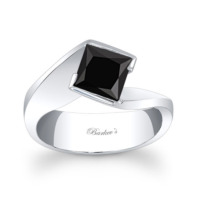 1 Carat Princess Cut Solitaire Black And White Diamond Ring