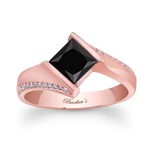 Rose Gold Princess Cut Square Black And White Diamond Ring