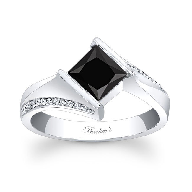 White Gold Princess Cut Square Black And White Diamond Ring