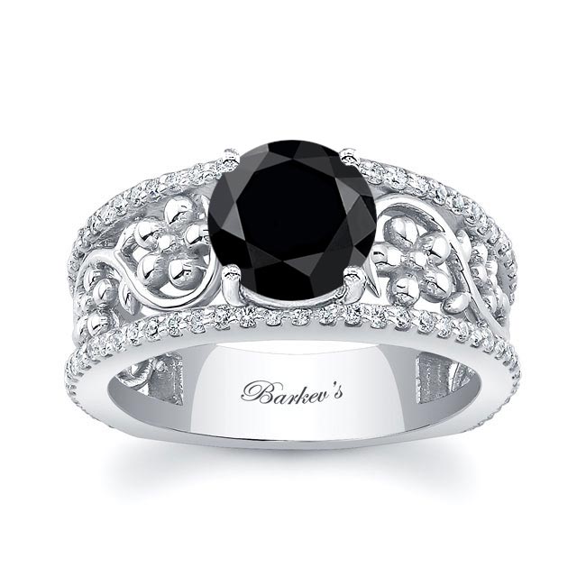 Platinum Vintage Floral 2 Carat Black And White Diamond Engagement Ring