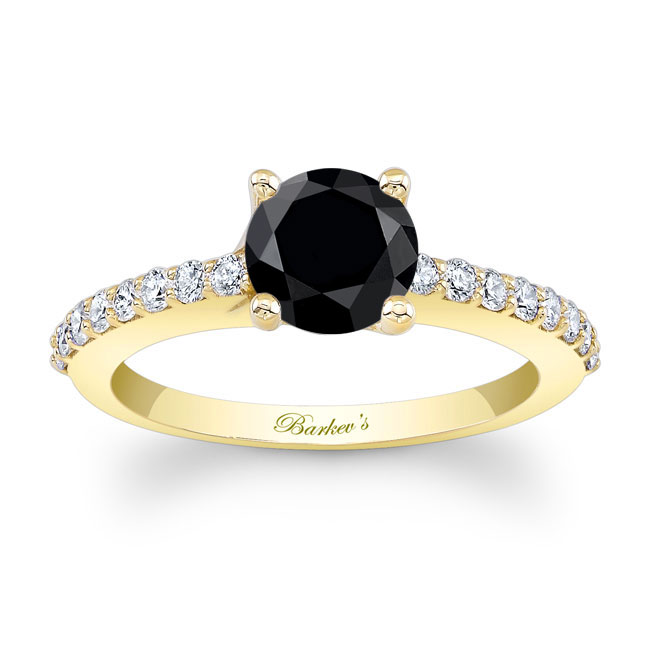 Yellow Gold 4 Prong Black And White Diamond Engagement Ring