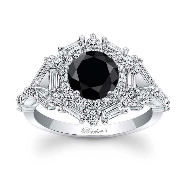 Vintage Baguette Black And White Diamond Engagement Ring