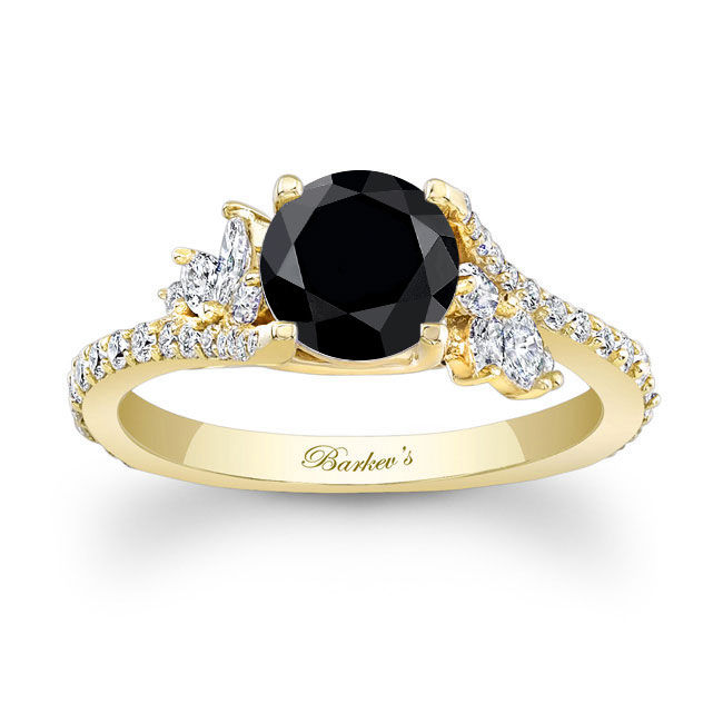 Yellow Gold 1 Carat Round Black And White Diamond Ring