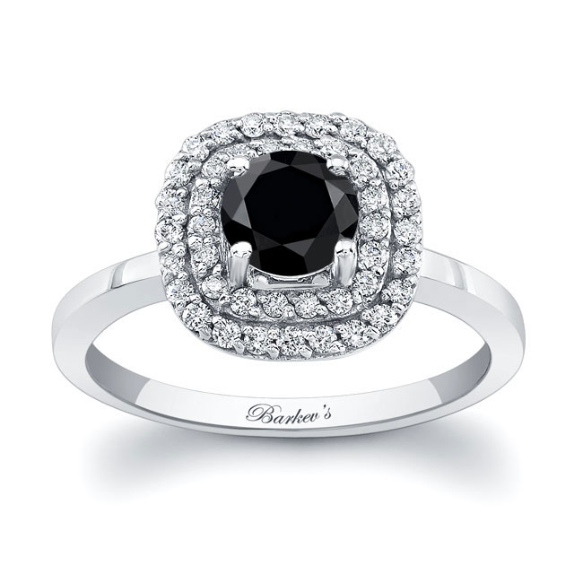 Double Halo Black And White Diamond Engagement Ring