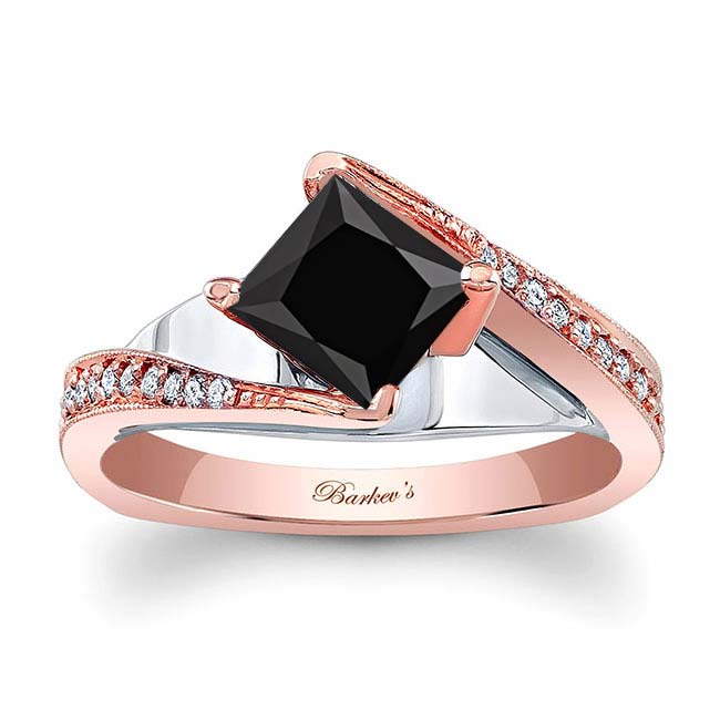 Rose Gold 1 Carat Princess Cut Black And White Diamond Engagement Ring