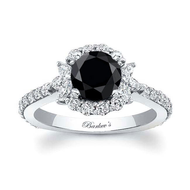 Marquise Halo Black And White Diamond Ring