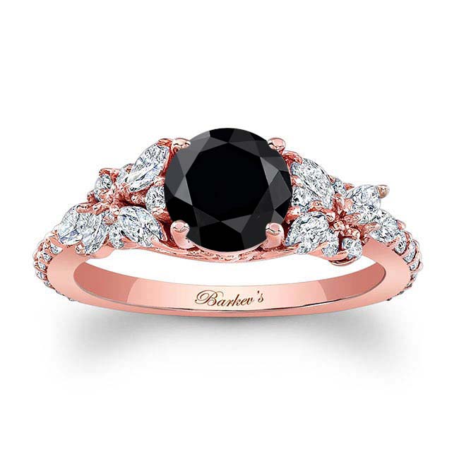 Rose Gold Vintage Marquise Black And White Diamond Engagement Ring