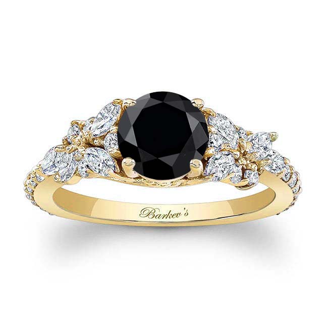 Yellow Gold Vintage Marquise Black And White Diamond Engagement Ring