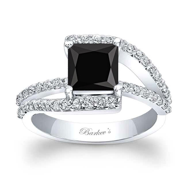 Platinum Split Shank Princess Cut Black And White Diamond Ring