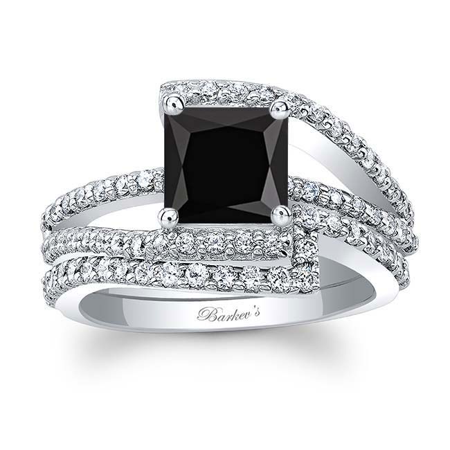 Split Shank Princess Cut Black And White Diamond Bridal Set