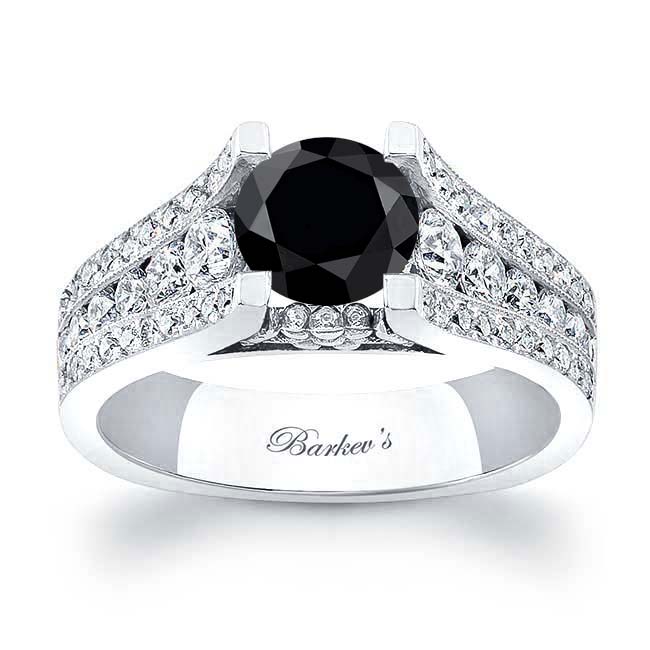 3 Row Pave Black And White Diamond Ring