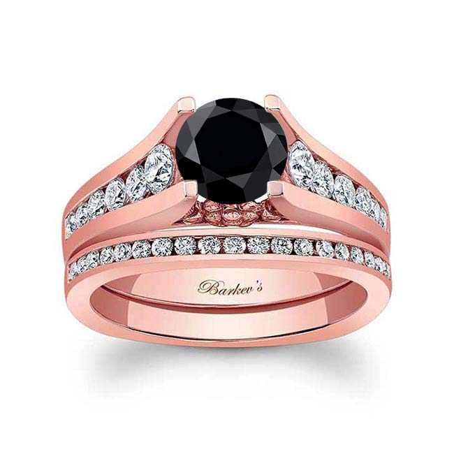 Rose Gold Classic Black And White Diamond Channel Bridal Set