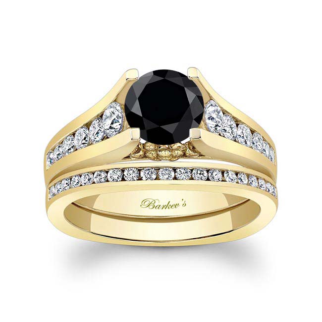 Yellow Gold Classic Black And White Diamond Channel Bridal Set