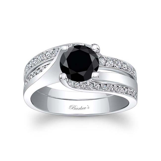 1 Carat Black And White Diamond Curved Bridal Set