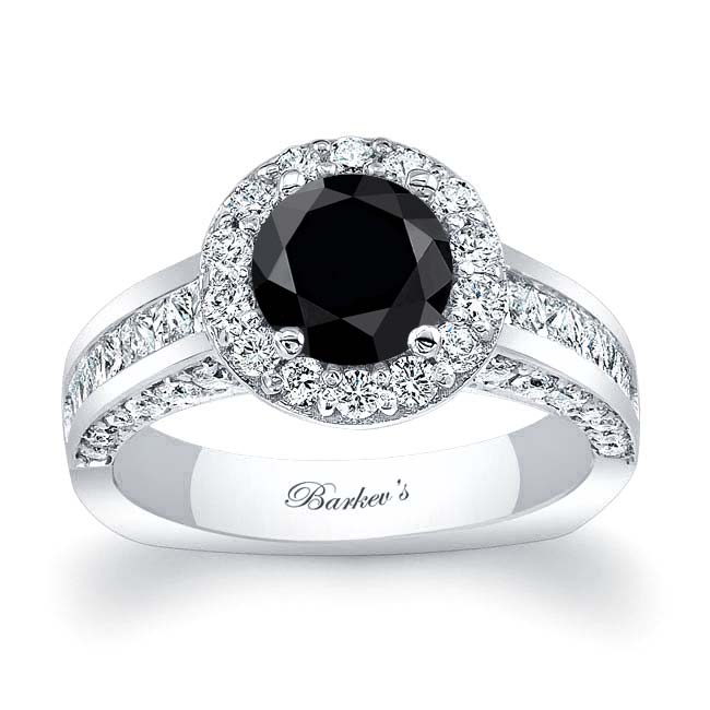 Round Cut Halo Black And White Diamond Ring