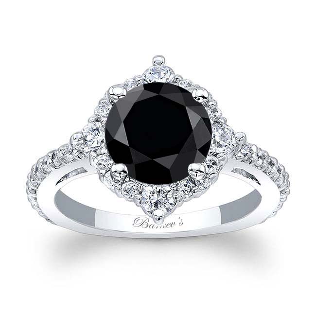 White Gold 2 Carat Halo Black And White Diamond Ring