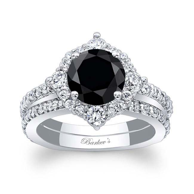 Platinum 2 Carat Halo Black And White Diamond Bridal Set