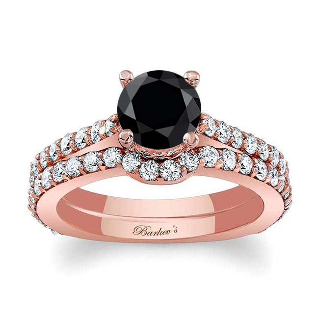 Rose Gold Traditional Black And White Diamond Ring Set