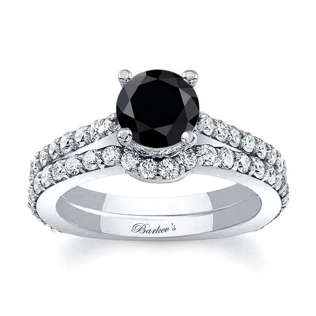 Platinum Traditional Black And White Diamond Ring Set