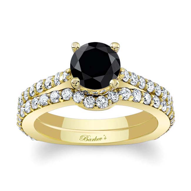 Yellow Gold Traditional Black And White Diamond Ring Set