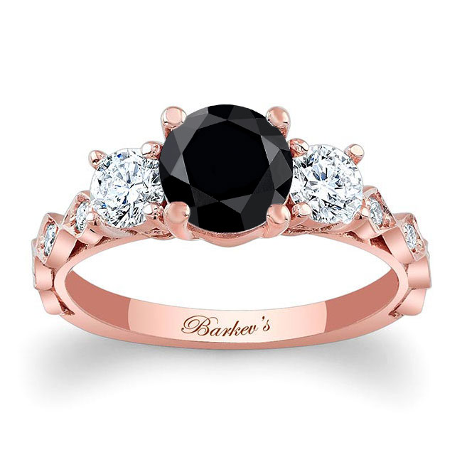 Rose Gold Vintage 3 Stone Black And White Diamond Ring