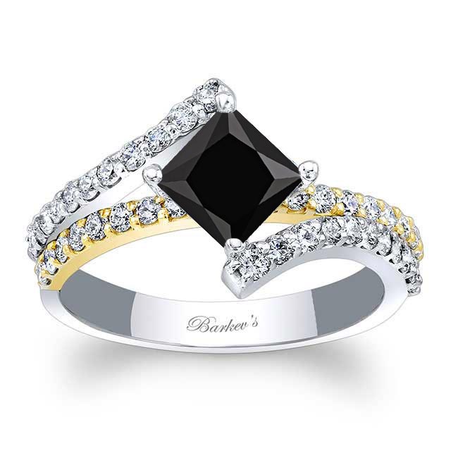 White Yellow Gold Kite Set Black And White Diamond Engagement Ring