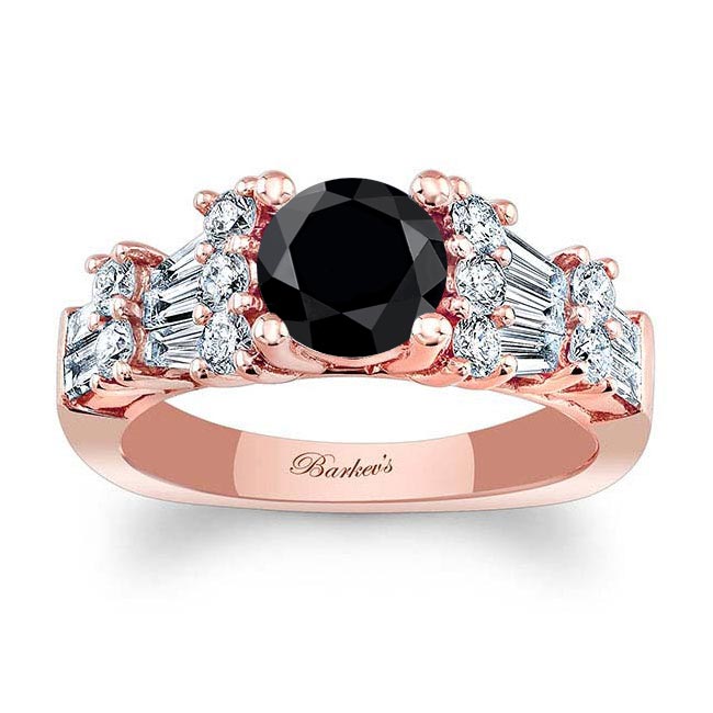 Rose Gold Baguette And Round Black And White Diamond Ring