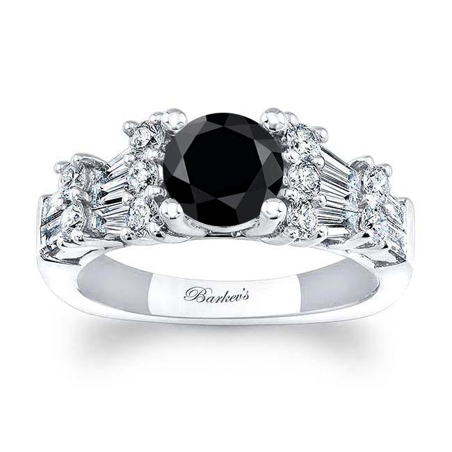 White Gold Baguette And Round Black And White Diamond Ring