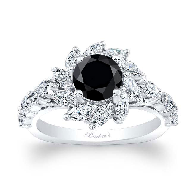 White Gold Black And White Diamond Sunflower Engagement Ring