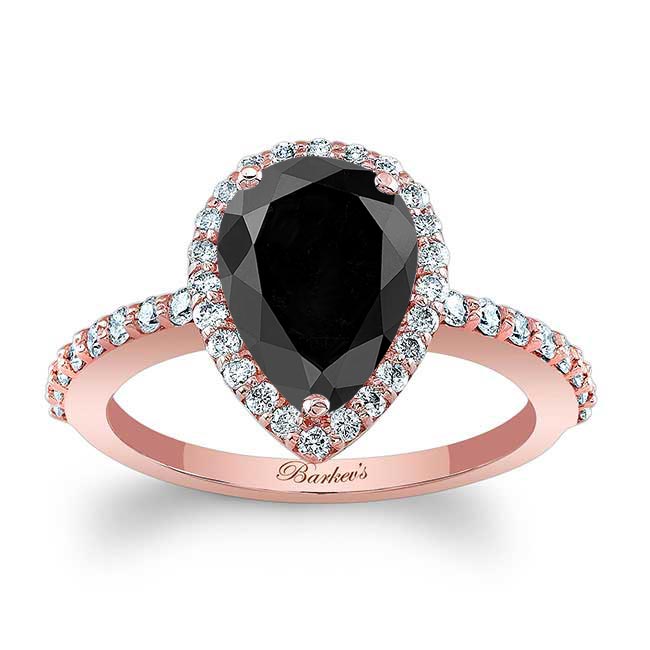 Rose Gold Pear Shaped Black And White Diamond Ring