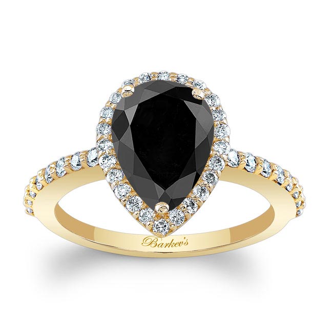 Yellow Gold Pear Shaped Black And White Diamond Ring