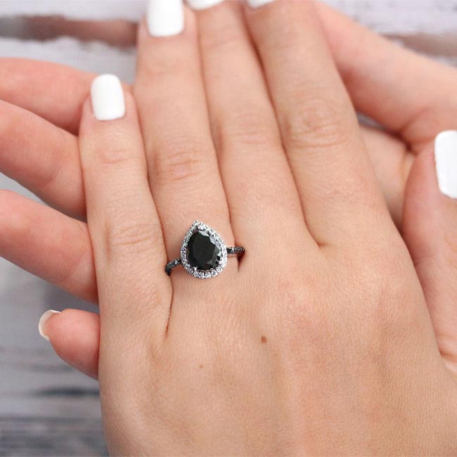 Platinum Pear Shaped Black Diamond Ring Image 4