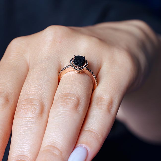 Rose Gold Black Diamond Pear Shaped Ring Image 5