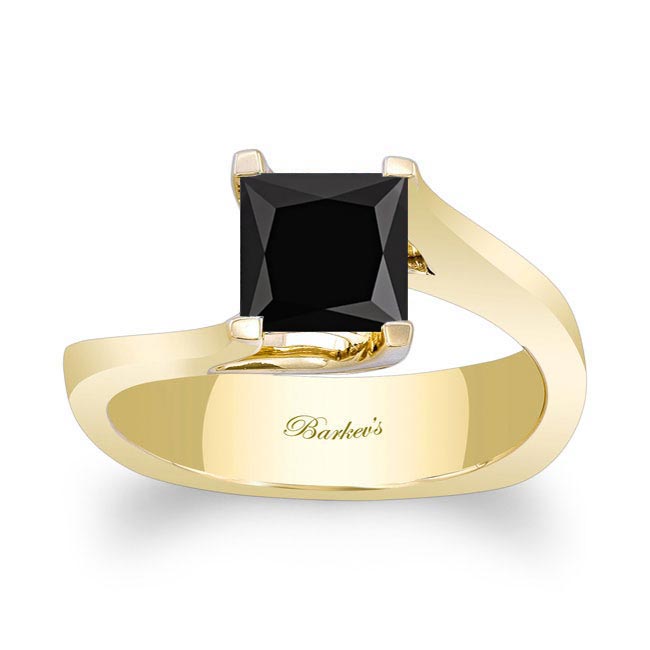 Yellow Gold 1.25 Carat Princess Cut Black Diamond Solitaire Ring