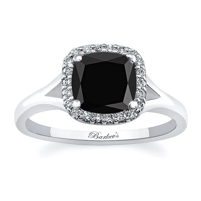 Cushion Black And White Diamond Halo Ring