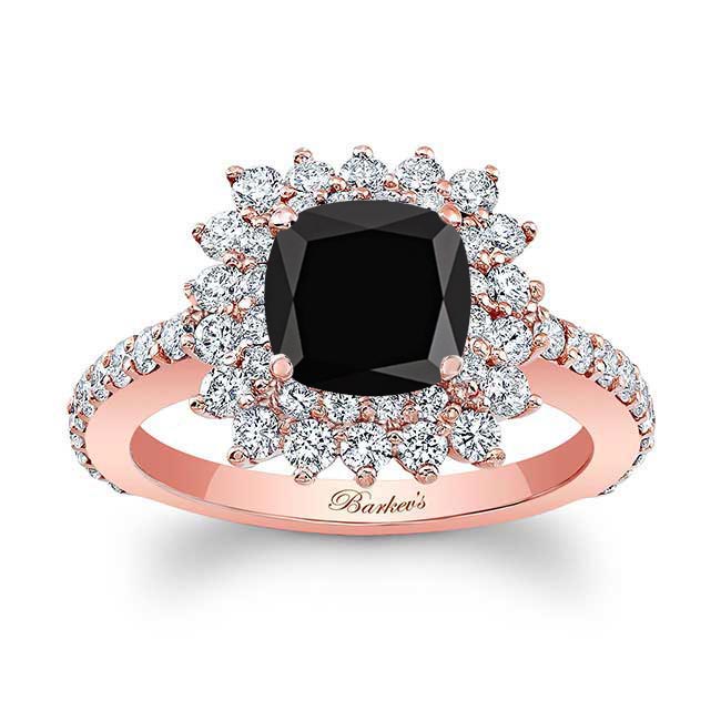 Rose Gold Starburst Black And White Diamond Engagement Ring