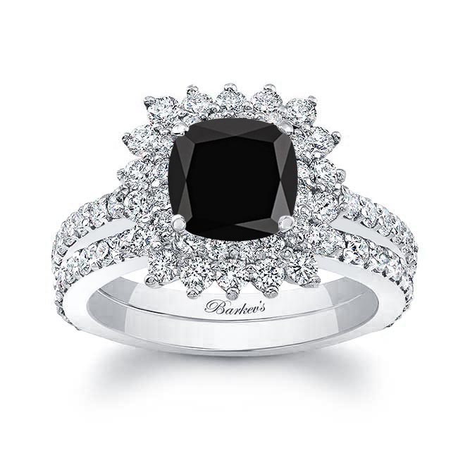 Starburst Black And White Diamond Wedding Ring Set