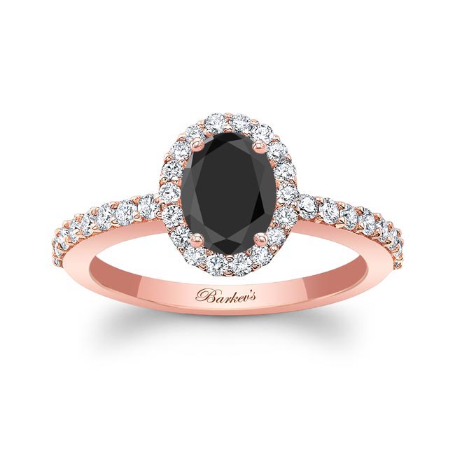 Rose Gold Oval Black And White Diamond Halo Engagement Ring