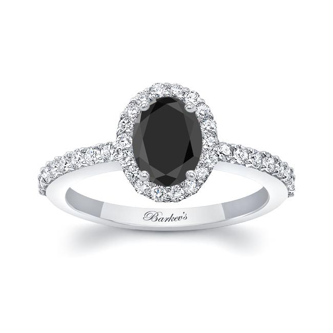 Oval Black And White Diamond Halo Engagement Ring