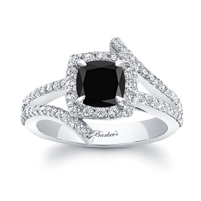 Split Shank Cushion Cut Black And White Diamond Halo Ring