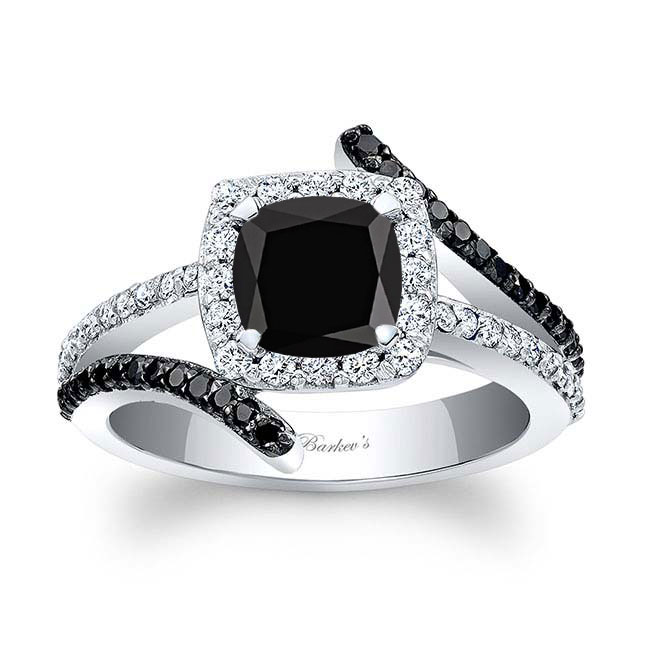 Split Shank Cushion Cut Black Diamond Halo Ring